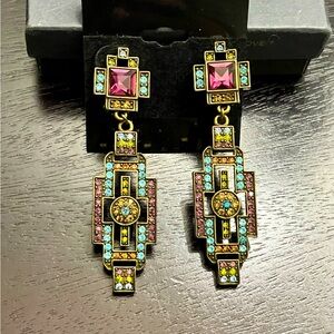 Heidi Daus Multicolor Swarovski Rectangular Vintage Clip Ons Rare